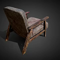 Worn Upholstered Single Seater Armchair With Distressed Fabric And Wooden Arms