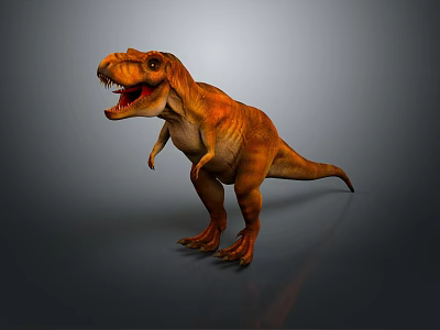 Tyrannosaurus Rex Dinosaur Character in Standing Pose with Open Mouth on Gray Gradient Background 3d model