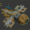 Futuristic Orange And Silver Cosmic Spaceship With Blue Lights And Advanced Structure