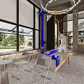 Modern Industrial Cafe Interior With Bar Counter And Art Decor