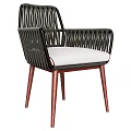Modern Rattan Accent Lounge Chair With Wooden Legs And White Cushioned Seat