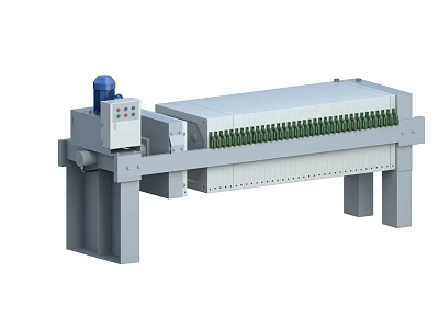 Industrial Filter Press With Gray Body Blue Motor Multiple Filter Plates And Control Panel 3d model