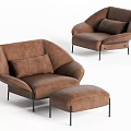 Two Brown Single Sofas With Ottoman And Black Metal Legs Modern Design 3d model