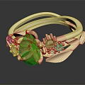 Elegant Gold Ring With Twisted Bands Green Gemstone Center And Accent Stones