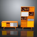 Modern Wooden Furniture Set With Orange White Yellow Cabinets And Storage Compartments