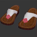 Brown Sole Flip Flops With White Strap And Red Flower Decoration