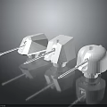 Detailed White Military Turret Weapon Models With Barrels On Reflective Black Surface