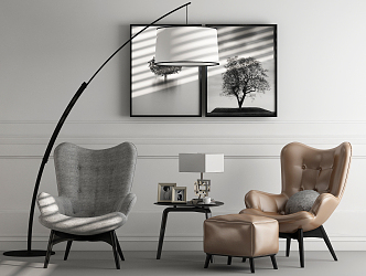 Modern Casual Sofa Combination Single Sofa Coffee Table Floor Lamp Hanging Picture 3d model