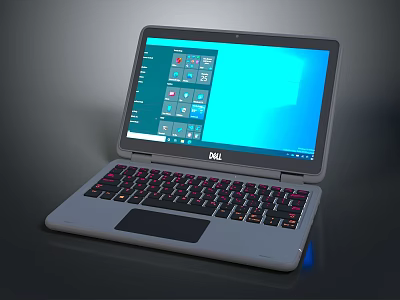 Dell Open Laptop Displaying Windows Interface With App Icons And Colorful Backlit Keyboard 3d model