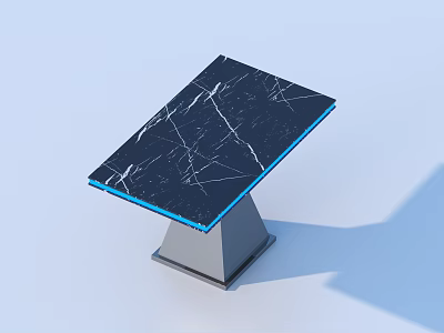 Modern Dining Table With Black Marble Tabletop White Veins Blue Edge And Gray Base 3d model