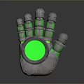 Household Mechanical Hand Decoration with Green Glowing Circular Area and Gray Metallic Texture