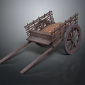 Traditional Wooden Stone Cart With Handcrafted Wood Frame And Spoked Wheels