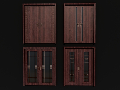 Chinese style door double door villa door building door glass door 3d model