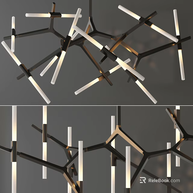 Modern Asymmetrical Chandelier Design With Geometric Metal Frame And LED Lights 3d model 