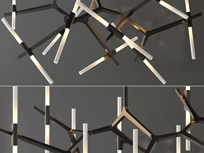 Modern Asymmetrical Chandelier Design With Geometric Metal Frame And LED Lights 3d model