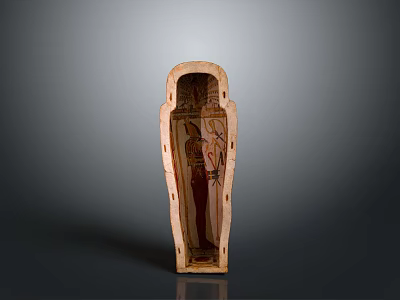 Ancient Egyptian Mummy Coffin Wooden Sculpture With Painted Carvings And Decorative Patterns 3d model