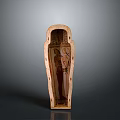 Ancient Egyptian Mummy Coffin Wooden Sculpture With Painted Carvings And Decorative Patterns