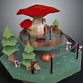 Mushroom Shaped Scene Structure Featuring Red Cap Green Trees Pumpkins Small Mushrooms And Slide