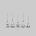 Five Different Shaped Silver Pendant Lights Hanging Against Gray Background