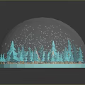 Decorative Snow Globe With Blue Trees Tents And Miniature Winter Scene Reflection