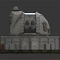 Military Bunker Model With Dome Shaped Design Dual Barrel Cannon Stone Wall Enclosure Grass Base