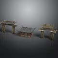 Chinese Traditional Architecture Models Of Pagoda And Archways With Tile Roofs Wooden Frames Curved Eaves
