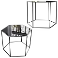Modern Hexagonal Side Table With Glass Top And Black Metal Frame For Living Room