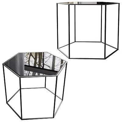 Modern Hexagonal Side Table With Glass Top And Black Metal Frame For Living Room 3d model