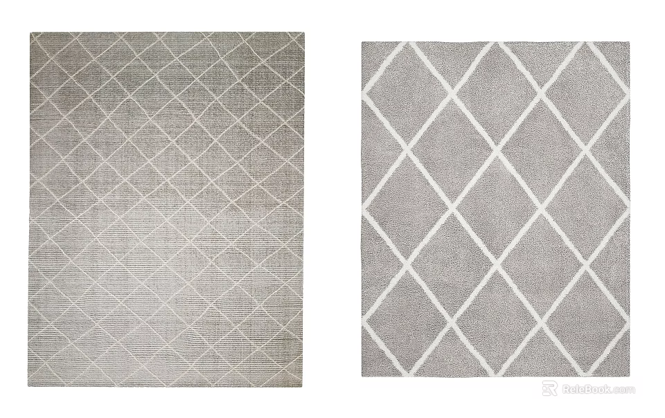 Square Rug With Modern Geometric Diamond Pattern In Gray And White Tones 3d model