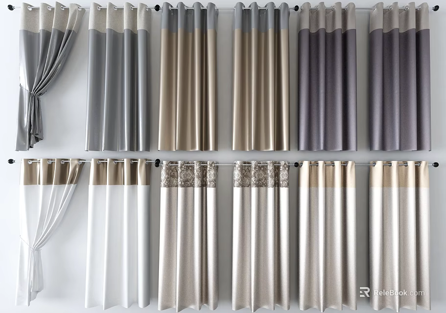 Elegant Curtains In Various Colors And Styles For Home Window Decor 3d model 