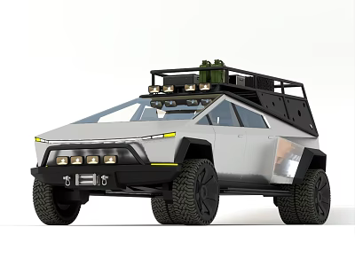 White Off Road Car With Roof Rack And Large Off Road Tires 3d model