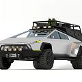 White Off Road Car With Roof Rack And Large Off Road Tires