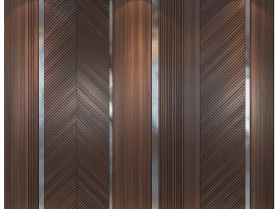 Modern Wooden Wall Panels With Herringbone Pattern And Silver Metal Strips Interior Design 3d model