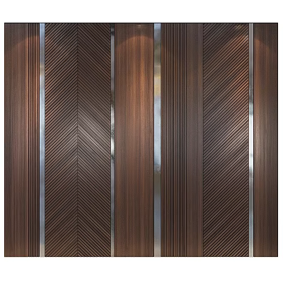 Modern Wooden Wall Panels With Herringbone Pattern And Silver Metal Strips Interior Design 3d model