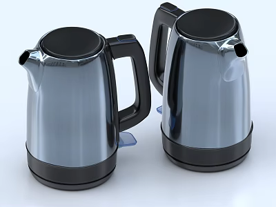 Two Modern Stainless Steel Electric Kettles With Black Handles And Base 3d model
