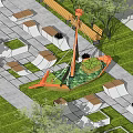 Modern Tree Planters Design With Green Lawn Benches And Paved Surfaces 3d model