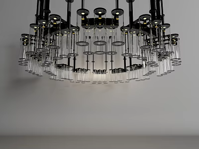 Modern Layered Black Metal Chandelier With Transparent Glass Pendants And Stylish Design 3d model