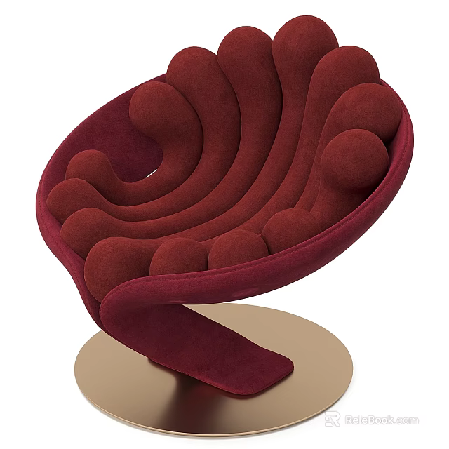 Burgundy Single Sofa With Curved Design And Metal Base For Modern Living Room 3d model 