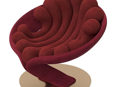 Burgundy Single Sofa With Curved Design And Metal Base For Modern Living Room 3d model