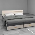 Modern Double Bed With Light Headboard Gray Mattress And Storage Drawers