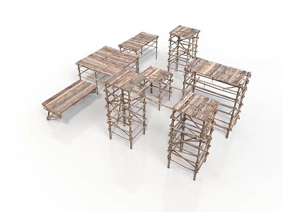 Various Designs Handmade Wooden Tables And Benches With Natural Texture For Home Living Supplies 3d model