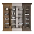 Classic Wooden Bookcase With Glass Doors And Decorative Books Vases Bowls