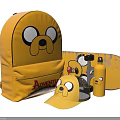 Yellow Adventure Time Backpack With Jake Face Design And Skateboard Cap Water Bottle