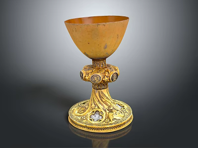 Golden Decorative Household Cup With Ornate Base And Intricate Gemstone Design 3d model