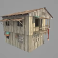 Rustic Wooden House With Two Stories Balcony Wooden Walls And Exterior Staircase