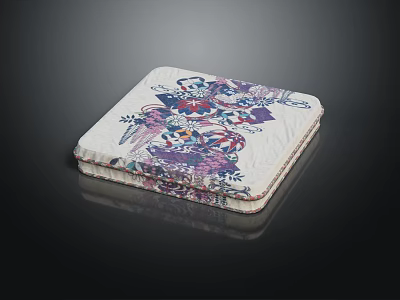 Square Padded Furniture Cushion With Vibrant Colorful Pattern And Decorative Stitching Design 3d model