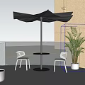 Garden Landscape Design With Terrace Outdoor Umbrella White Chairs And Green Plants