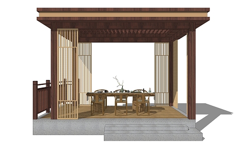 New Chinese Style Pavilion Anticorrosive Wooden Pavilion 3d model