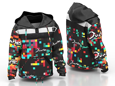 Stylish Quarterlife Hoodie Jacket With Colorful Pixel Pattern And Vibrant Colors 3d model