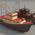Two Ships With Red White Hull And Brown Rusty Deck Details 3d model